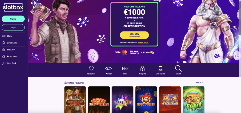 slotbox casino homepage screenshot